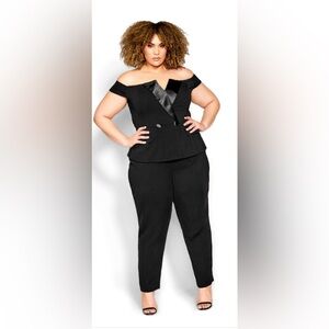 City Chic Black Double-Breasted Jumpsuit